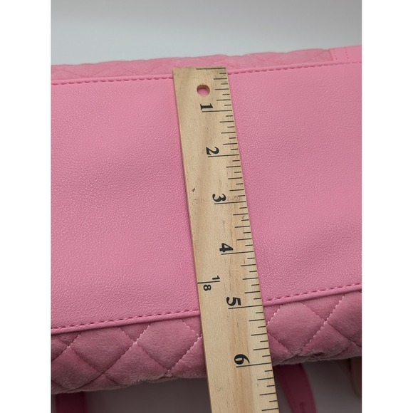 Juicy Couture Tote Women Large Pink Juicy Tale Quilted Velour Y2K Bow Charm Bag - Picture 11 of 11